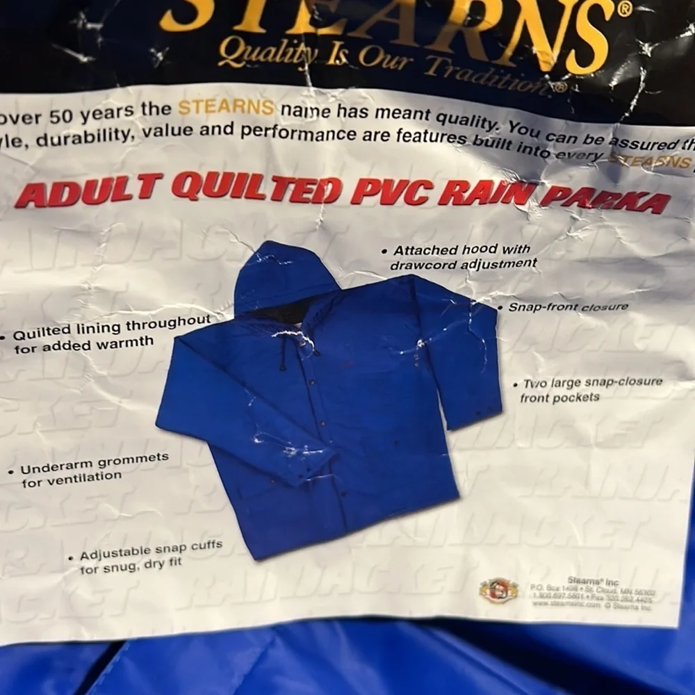 Stearn’s Men’s Quilted Rain Parka Royal Blue XL